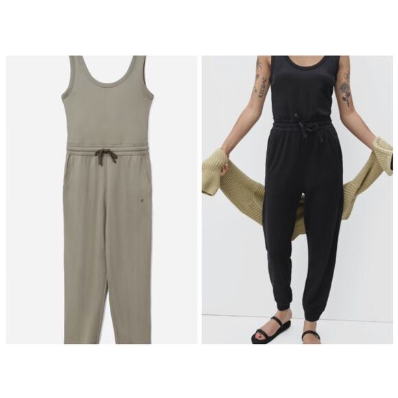 Everlane The French Terry Jumpsuit Romper •XXS•Drawstring Waist Scoop Neck Khaki - Picture 4 of 16
